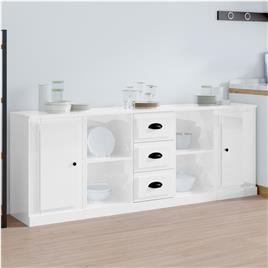 vidaXL Aparadores 3 pcs derivados de madeira branco brilhante