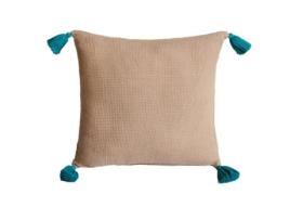 Almofada CUSHIONS, POUFS AND MORE Decorativa 45X45 Bege Artesanal com Pompons e Enchimento Incluso