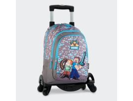 Mochila Escolar Primária com Compartimento Duplo MINECRAFT Warriors + Carrinho Toybags com 4 Rodas Giratórias