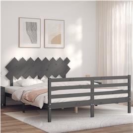 vidaXL Estrutura de cama com cabeceira 160x200 cm madeira maciça cinza