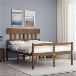 vidaXL Estrutura cama cabeceira 140x190 cm madeira maciça castanho-mel