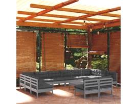 Conjunto de Relax com 13 Peças com Almofadas (63,5 x 63,5 x 62,5 - Madeira - Cinzento)