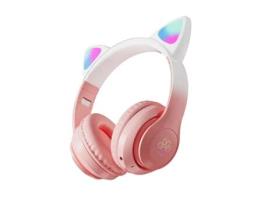 Auscultadores Bluetooth KARMADALE Rosa Stn-28Pro Gradient Color Iluminado Candy Color Orelhas de gato over-the-ear sem fio