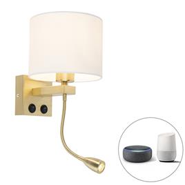 Smart wandlamp goud met witte kap incl. Wifi A60 - Brescia