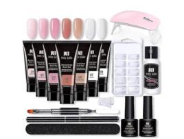 Kit de unhas de gel de extensão - Gel de aprimoramento de unhas 7 cores rosa nu Kit tudo em um com lâmpada de unhas