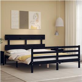 vidaXL Estrutura de cama com cabeceira 160x200 cm madeira maciça preto