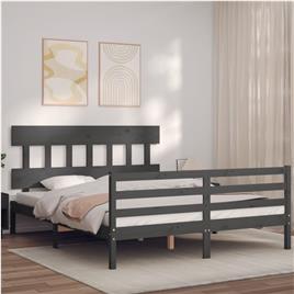 vidaXL Estrutura de cama com cabeceira 160x200 cm madeira maciça cinza