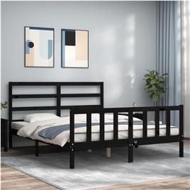 vidaXL Estrutura de cama com cabeceira 160x200 cm madeira maciça preto