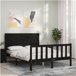 vidaXL Estrutura de cama com cabeceira 140x200 cm madeira maciça preto