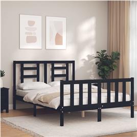 vidaXL Estrutura de cama com cabeceira 140x200 cm madeira maciça preto