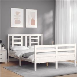 vidaXL Estrutura de cama com cabeceira 140x200cm madeira maciça branco