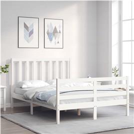 vidaXL Estrutura de cama com cabeceira 140x200cm madeira maciça branco