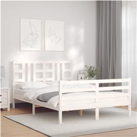 vidaXL Estrutura de cama com cabeceira 140x190cm madeira maciça branco