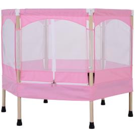 HOMCOM Trampolim infantil Trampolim para Crianças 3-12 Anos Jardim Quintal com Rede de Segurança 50 kg 126x109x98cm Rosa