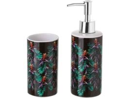 Conjunto De Dispensador E Porta Escovas De Dentes  De Banho De Cerâmica Exótico Preto