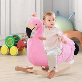 HOMCOM Cavalo de balanço flamingo com cinto de segurança Gangorra de bebê Brinquedo de pelúcia para crianças acima de 18 meses 60x33x52cm