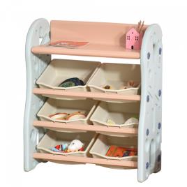 HOMCOM Organizador de Brinquedos para crianças tipo Estante Infantil com 6 Caixas para quarto Sala de Jogos Creche 76x36x92cm Creme Coral Azul