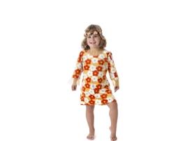 Fato hippie Vestido laranja com flores para menina