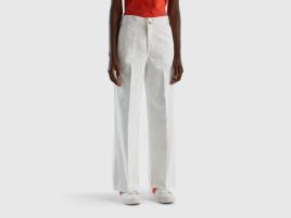 Benetton, Calças De Cintura Subida Com Perna Ampla, size 38, Branco, Mulher