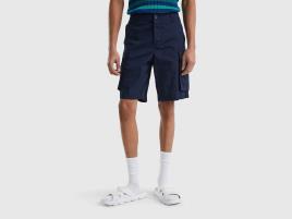 Benetton, Bermudas Cargo Em Algodão Puro, size 48, Azul-escuro, Homem