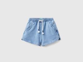 Benetton, Bermudas Em Felpo Efeito Denim, size 4-5, Azul-céu, Crianças