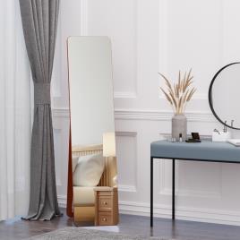 HOMCOM Espelho de pé de Corpo Inteiro Retangular Espelho de Parede com 2 Formas de Uso Estrutura de Madeira de Pinho para Dormitórios Sala de Estar Corredor 37x43x156cm Nogueira