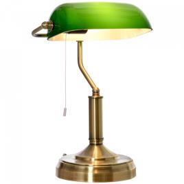 HOMCOM Candeeiro de Mesa Estilo Banqueiro com Interruptor de Corda e Ecrã de Cristal Candeeiro Decorativo de Metal para Dormitórios Sala de Estar 27,5x17,5x39cm Verde