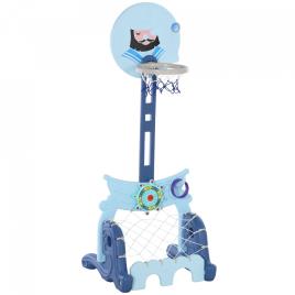 HOMCOM Jogo de basquete 4 em 1 de altura regulável para crianças acima de 3 anos 58x56x154 cm Azul