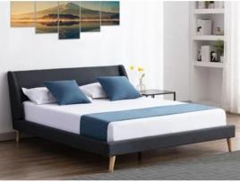 Cama VENTE-UNIQUE (160 x 200 cm - Veludo - Cinzento)