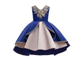 Vestido NNJXD Princesa Manga Bordado Poliéster para Menina (140 cm - Azul)