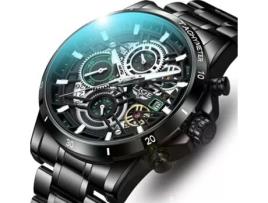 Relógio Luxo Masculino LIGE bracelete metal preto