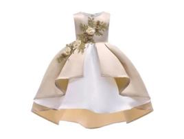 Vestido NNJXD Princesa Manga Bordado Poliéster para Menina (100 cm - Bege)
