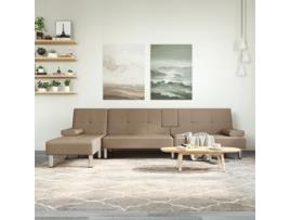 Sofá Cama em Forma de L VIDAXL (255 x 140 x 70 cm - Couro Artificial - Castanho)