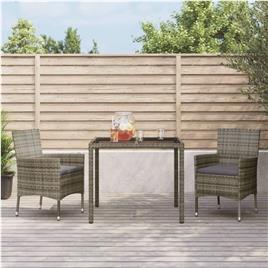Conjunto de Jantar P/ Jardim C/ Almofadões Vime Pe Cinza 3 pcs