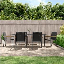Conjunto de Jantar para Jardim Textilene e Aço Preto 7 pcs