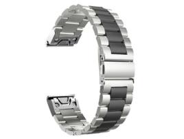 Bracelete Aço Inoxidável Adaptável Cinzento e Preto para Garmin Fenix 6