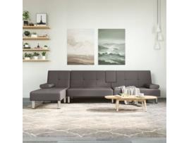 Sofá Cama em Forma de L VIDAXL (255 x 140 x 70 cm - Couro Artificial - Cinzento)