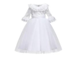 Vestido NNJXD Princesa Longa Manga Poliéster para Menina (110 cm - Branco)