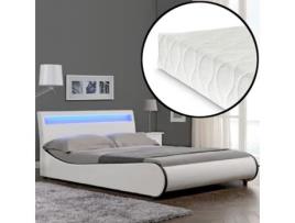 Cama de Casal CORIUM (221 x 149 x 83 cm - Couro Sintético - Branco)