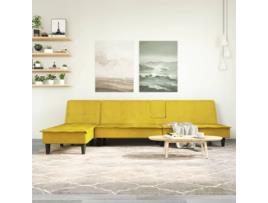 Sofá Cama em Forma de L VIDAXL (255 x 140 x 70 cm - Veludo - Amarelo)