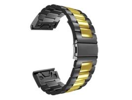 Bracelete Aço Inoxidável Adaptável Preto e Dourado para Garmin Fenix 7 Standard Edition