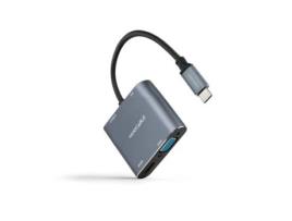 Nanocable 10.16.4304 Conversor/ USB tipo C macho/ HDMI 4K fêmea - VGA fêmea - USB tipo C PD fêmea - USB fêmea/ 15cm/ cinza