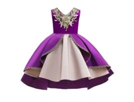 Vestido NNJXD Princesa Manga Bordado Poliéster para Menina (100 cm - Roxo)