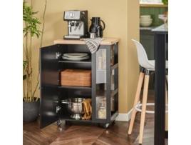 Carrinho de Cozinha Fkw75- Sch com 3 Prateleiras 1 Porta Preto