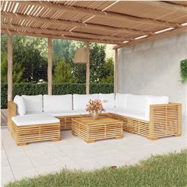 vidaXL 8 pcs conjunto lounge jardim c/ almofadões madeira teca maciça