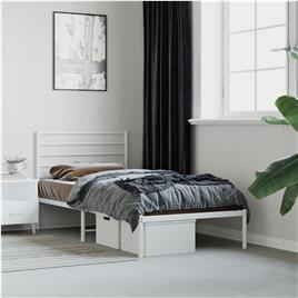 vidaXL Estrutura de cama em metal com cabeceira 107x203 cm branco