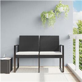 vidaXL Banco de jardim de 2 lugares com almofadões vime PP preto