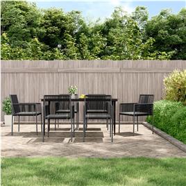 vidaXL 7 pcs conjunto jantar p/ jardim c/ almofadões vime PE/aço preto