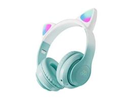 Auscultadores Bluetooth KARMADALE peacock Green Stn-28Pro Gradient Color Illuminated Candy Color Cat Ears Over-The-Ear Wireless