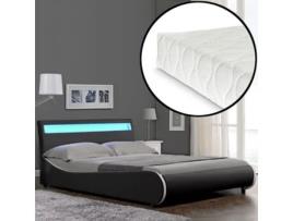 Cama de Casal CORIUM (221 x 149 x 83 cm - Couro Sintético - Preto)